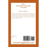 More Marylanders to Kentucky, 1778-1828 back cover