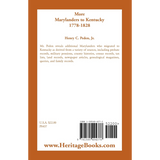 More Marylanders to Kentucky, 1778-1828 back cover