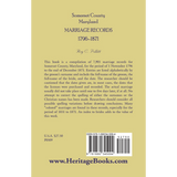 Somerset County, Maryland Marriage Records, 1796-1871 back cover