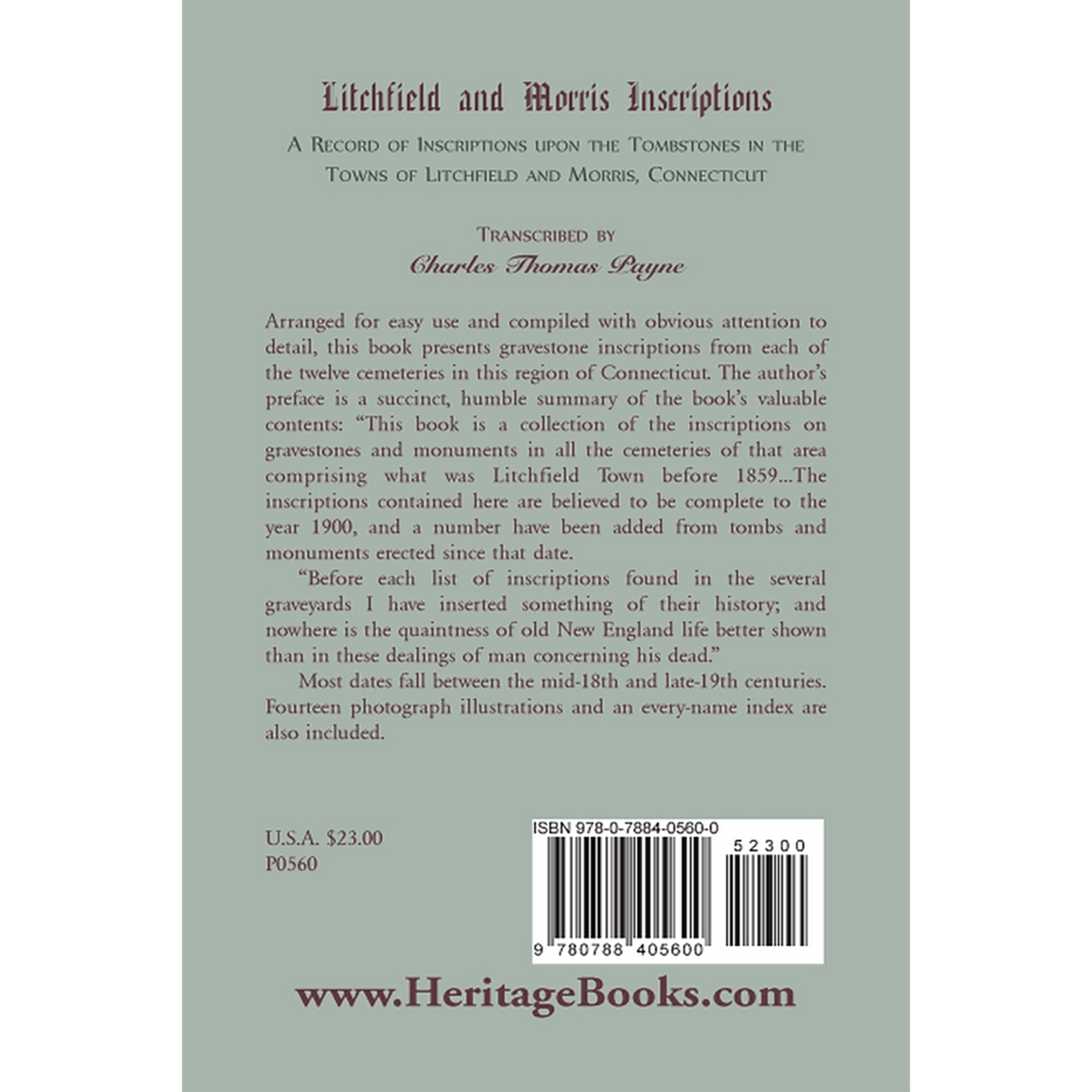 Litchfield and Morris [Connecticut] Inscriptions back cover