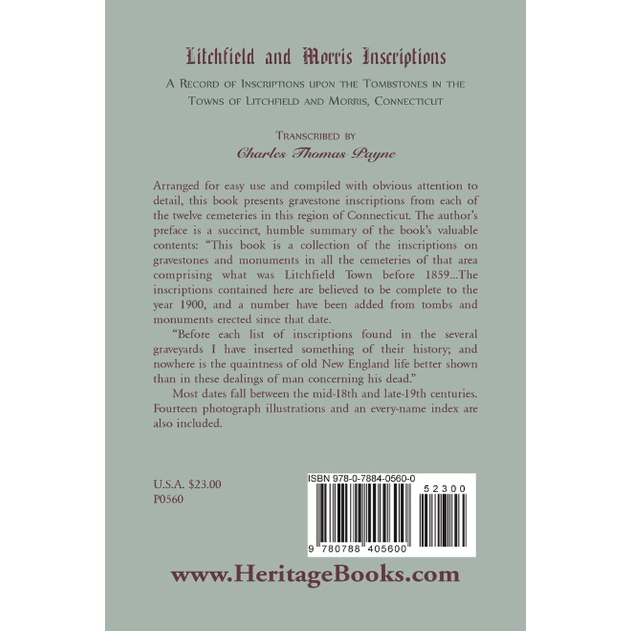 Litchfield and Morris [Connecticut] Inscriptions back cover