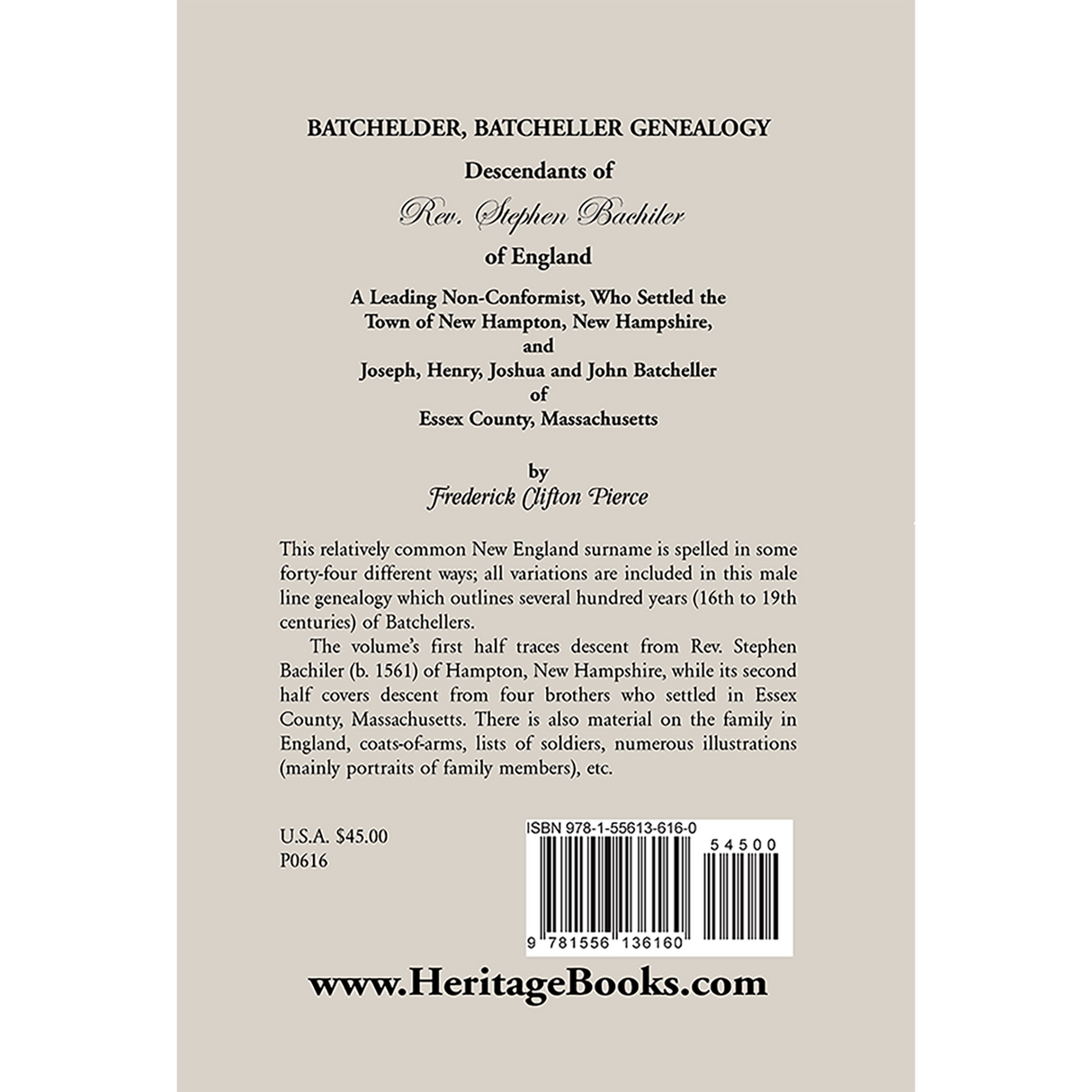 Batchelder, Batcheller Genealogy: Descendants of Rev. Stephen Bachiler of England back cover