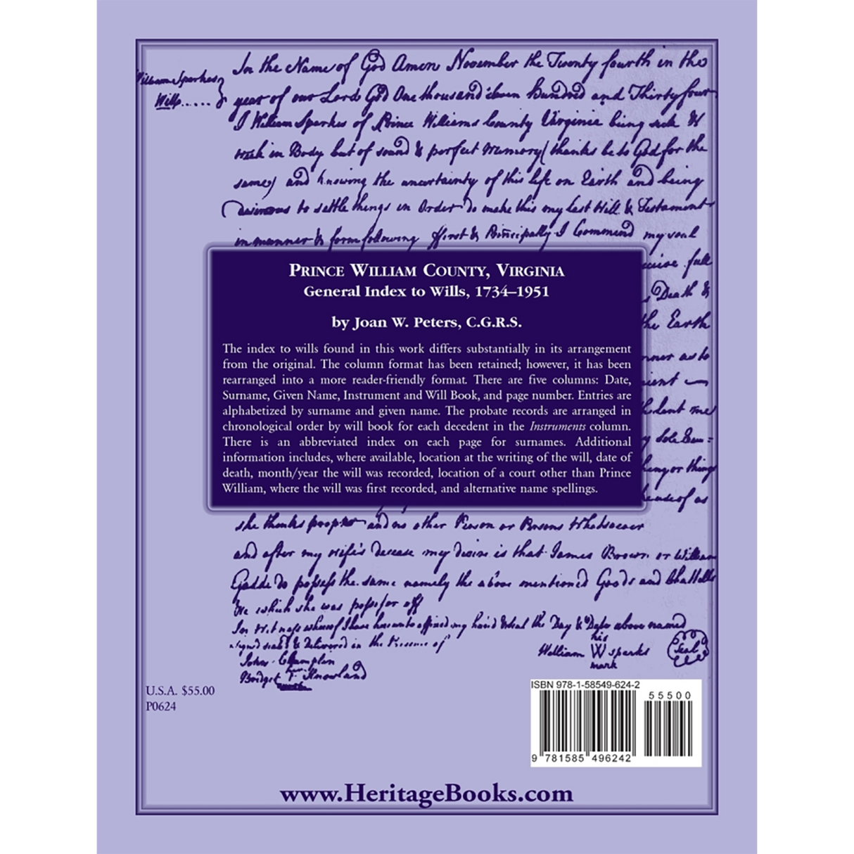 Prince William County, Virginia General Index to Wills, 1734-1951 back cover