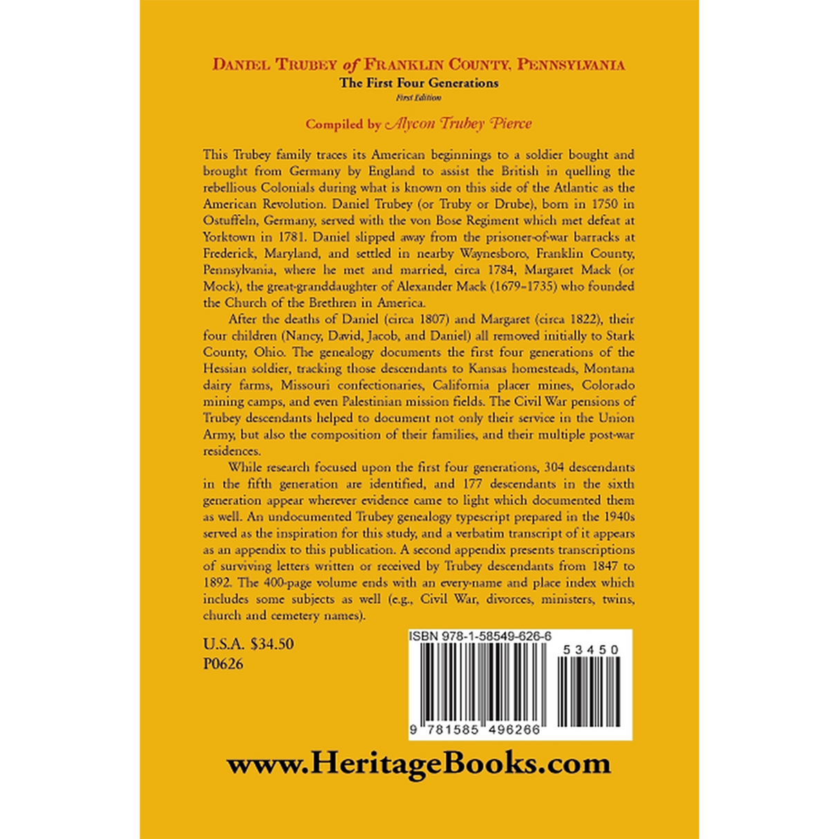 Daniel Trubey of Franklin County, Pennsylvania: The First Four Generations back cover