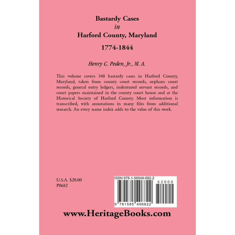 back cover of Bastardy Cases in Harford County, Maryland, 1774-1844