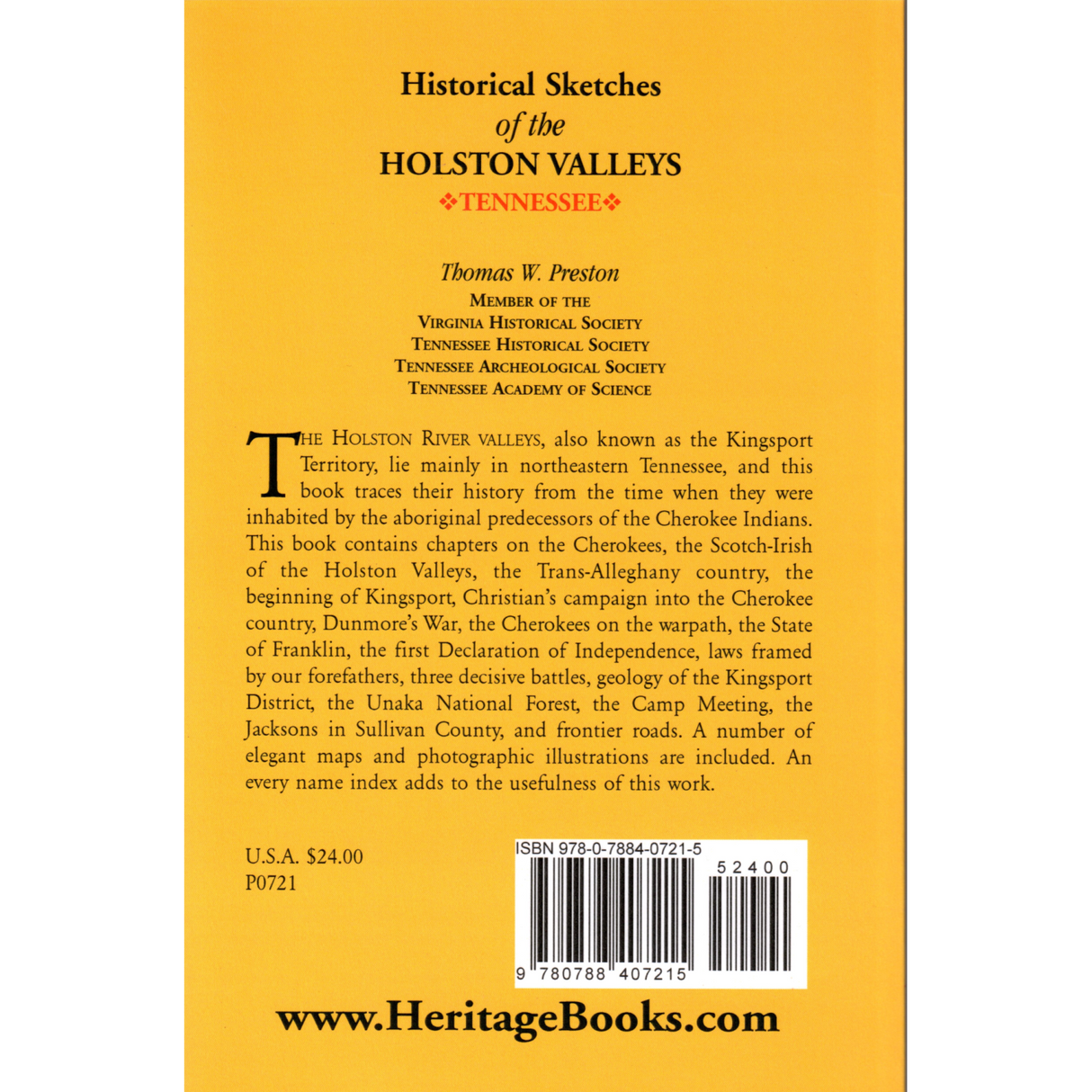 Historical Sketches of the Holston Valleys, Tennessee back cover