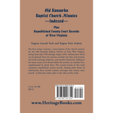 Old Kanawha Baptist Church Minutes--Indexed, Plus Unpublished County Court Records of West Virginia back cover