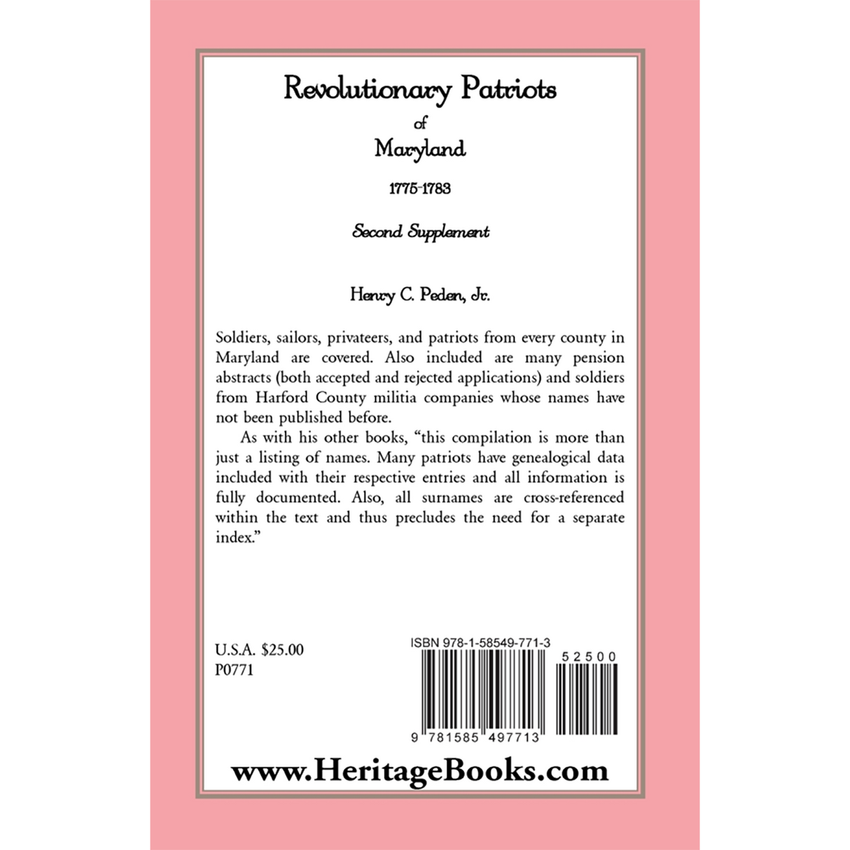 Revolutionary Patriots of Maryland, 1775-1783: Second Supplement back cover
