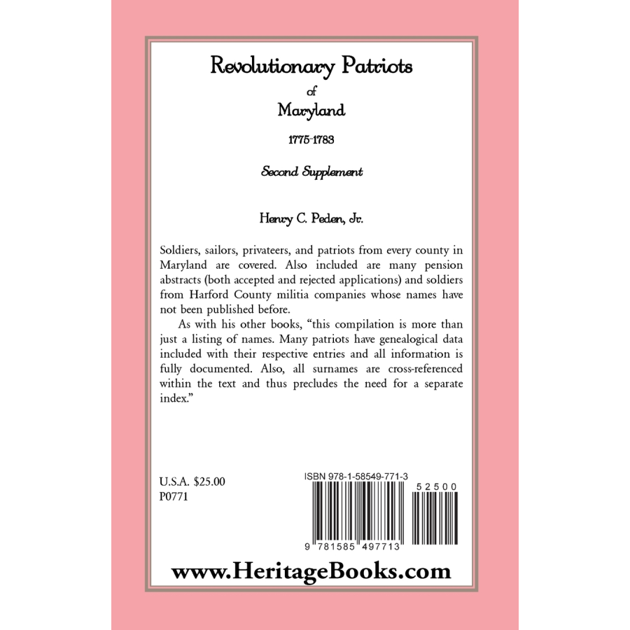 Revolutionary Patriots of Maryland, 1775-1783: Second Supplement back cover