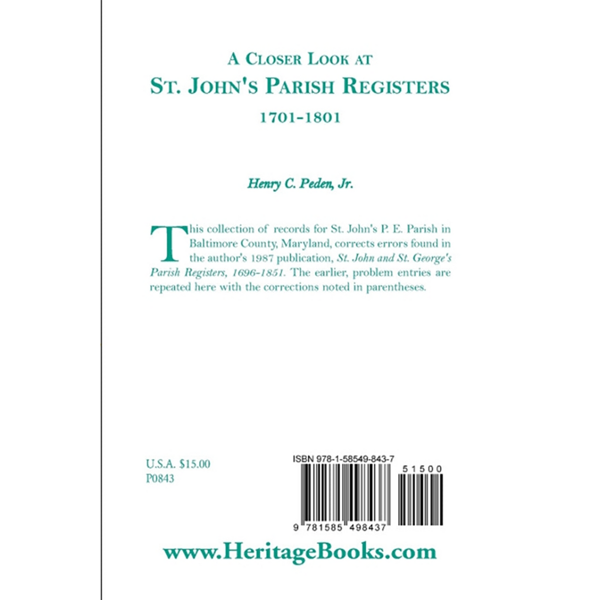 A Closer Look at St. John's Parish Registers [Baltimore County, Maryland], 1701-1801