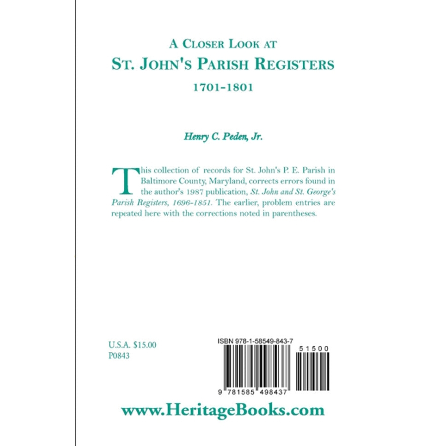 A Closer Look at St. John's Parish Registers [Baltimore County, Maryland], 1701-1801