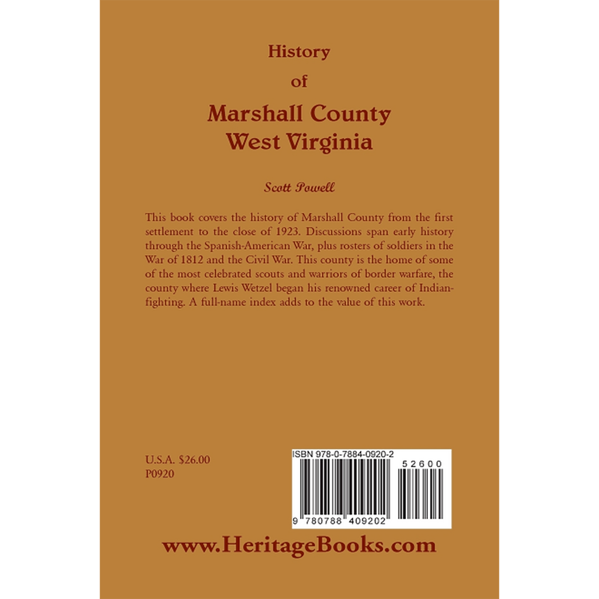History of Marshall County, West Virginia back cover