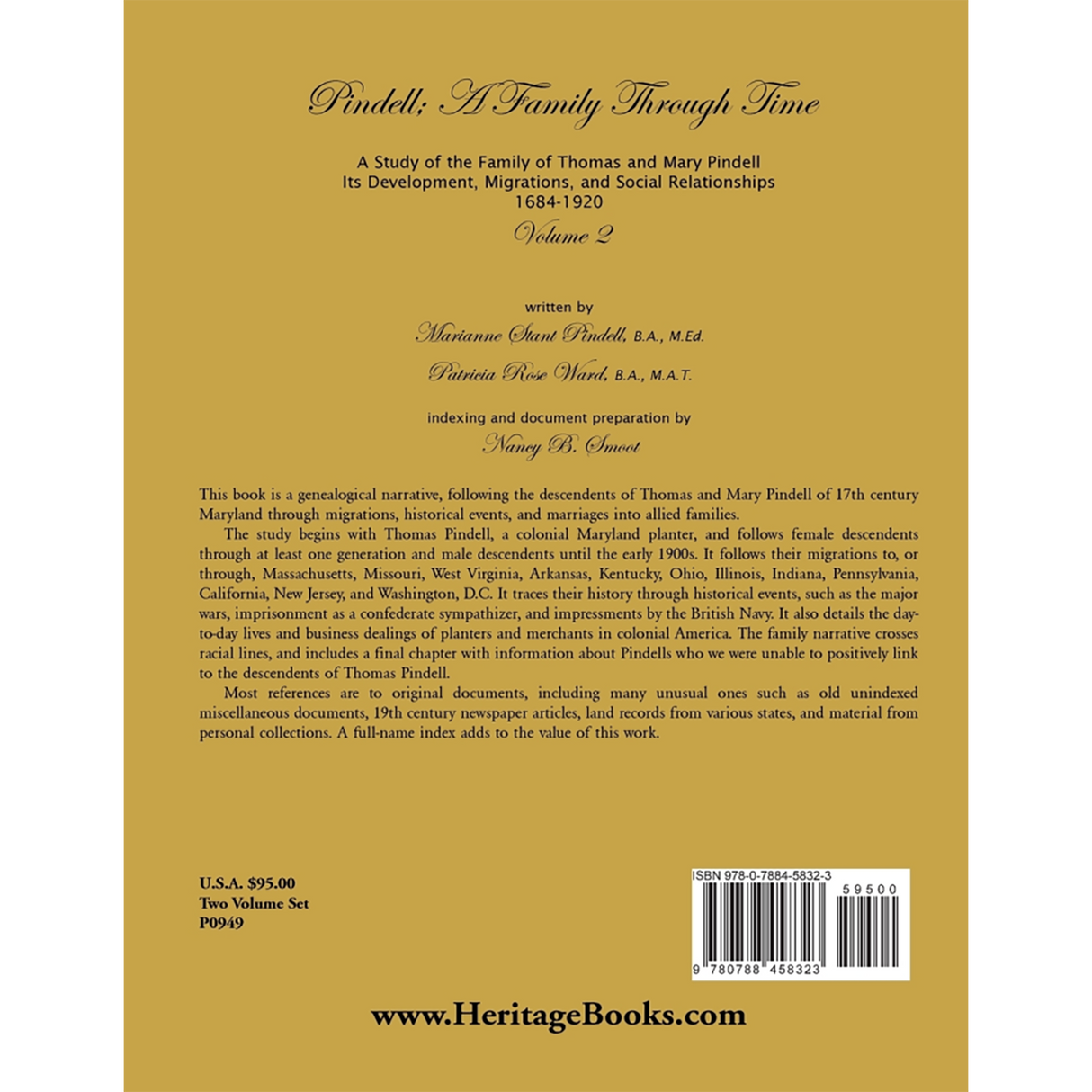 Pindell: A Family Through Time: A Study of the Family of Thomas and Mary Pindell, Volume 2 back cover