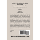 Records of the Colony of New Plymouth in New England, Volume IX: Acts of the Commissioners of the United Colonies of New England, 1643-1651 back cover
