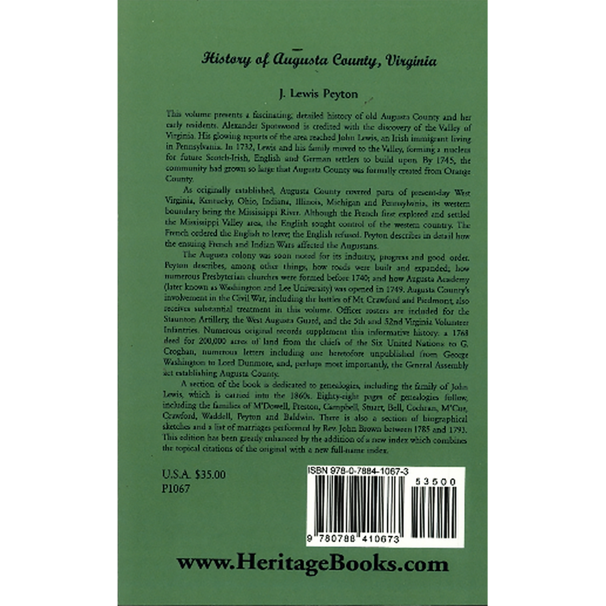 History of Augusta County, Virginia back cover