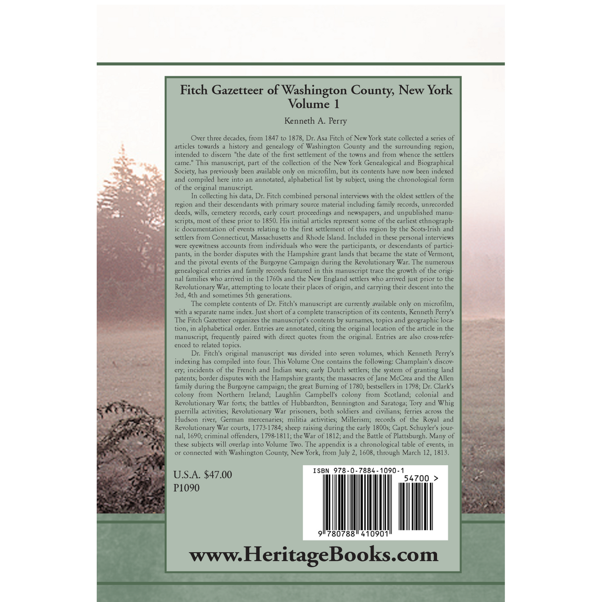 Fitch Gazetteer of Washington County, New York: Volume 1 back cover