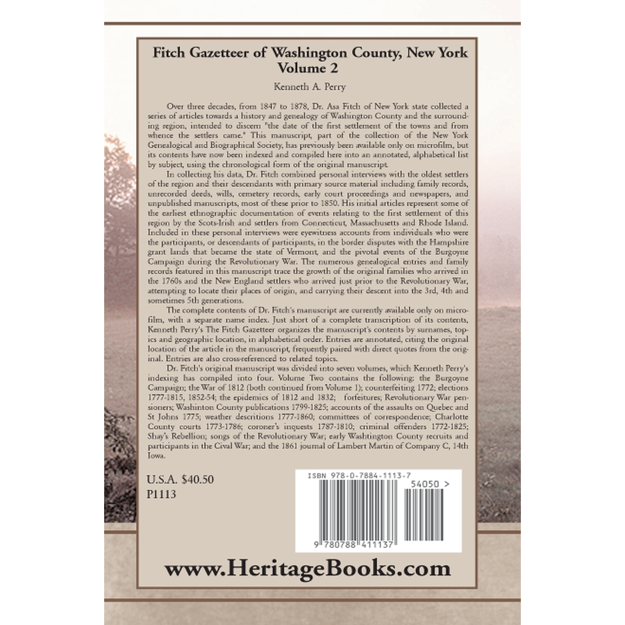 Fitch Gazetteer of Washington County, New York, Volume 2 back cover