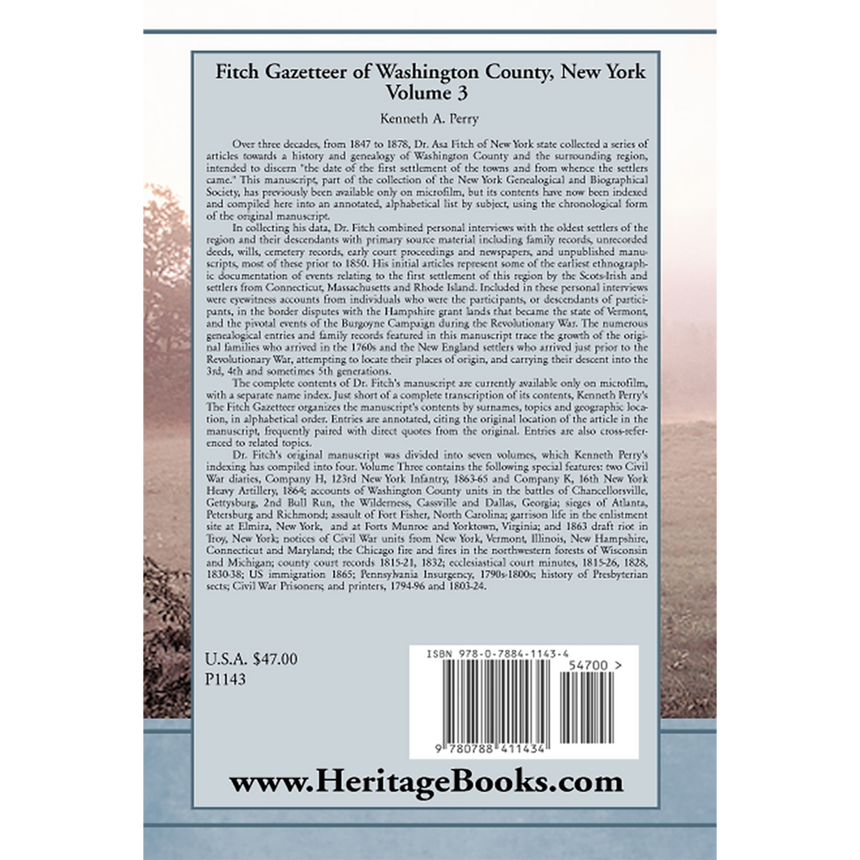 Fitch Gazetteer of Washington County, New York, Volume 3 back cover
