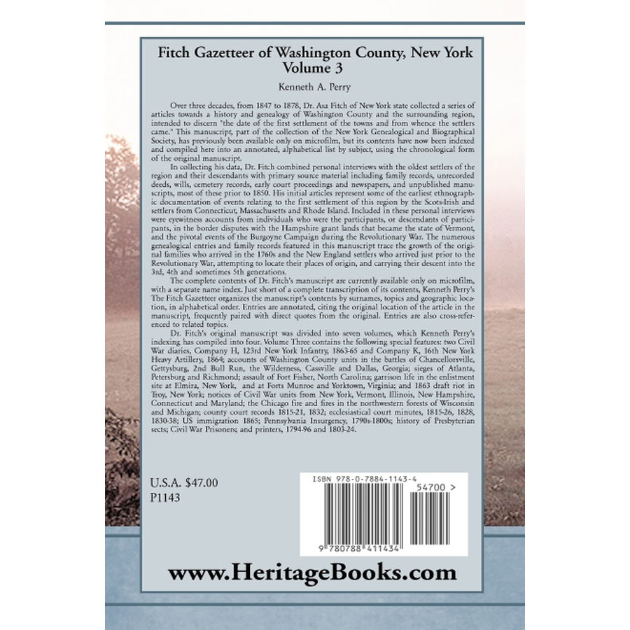 Fitch Gazetteer of Washington County, New York, Volume 3 back cover