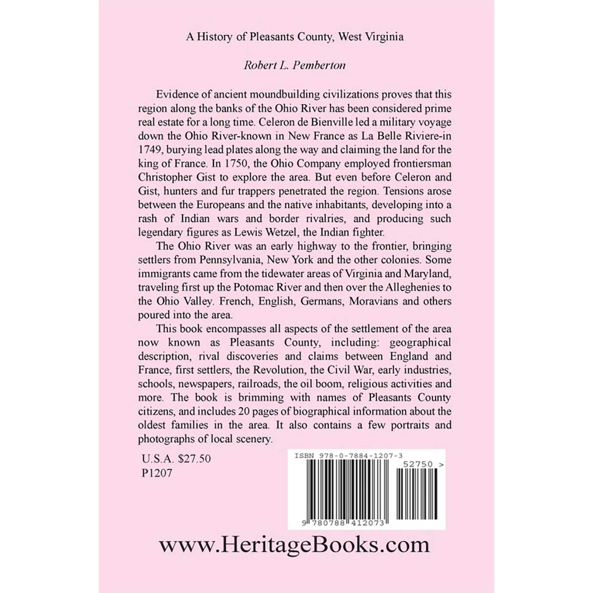 A History of Pleasants County, West Virginia back cover