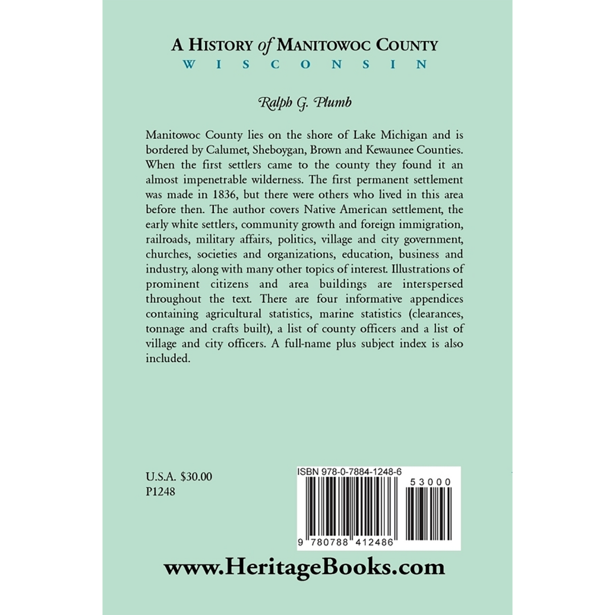 A History of Manitowoc County, Wisconsin back cover