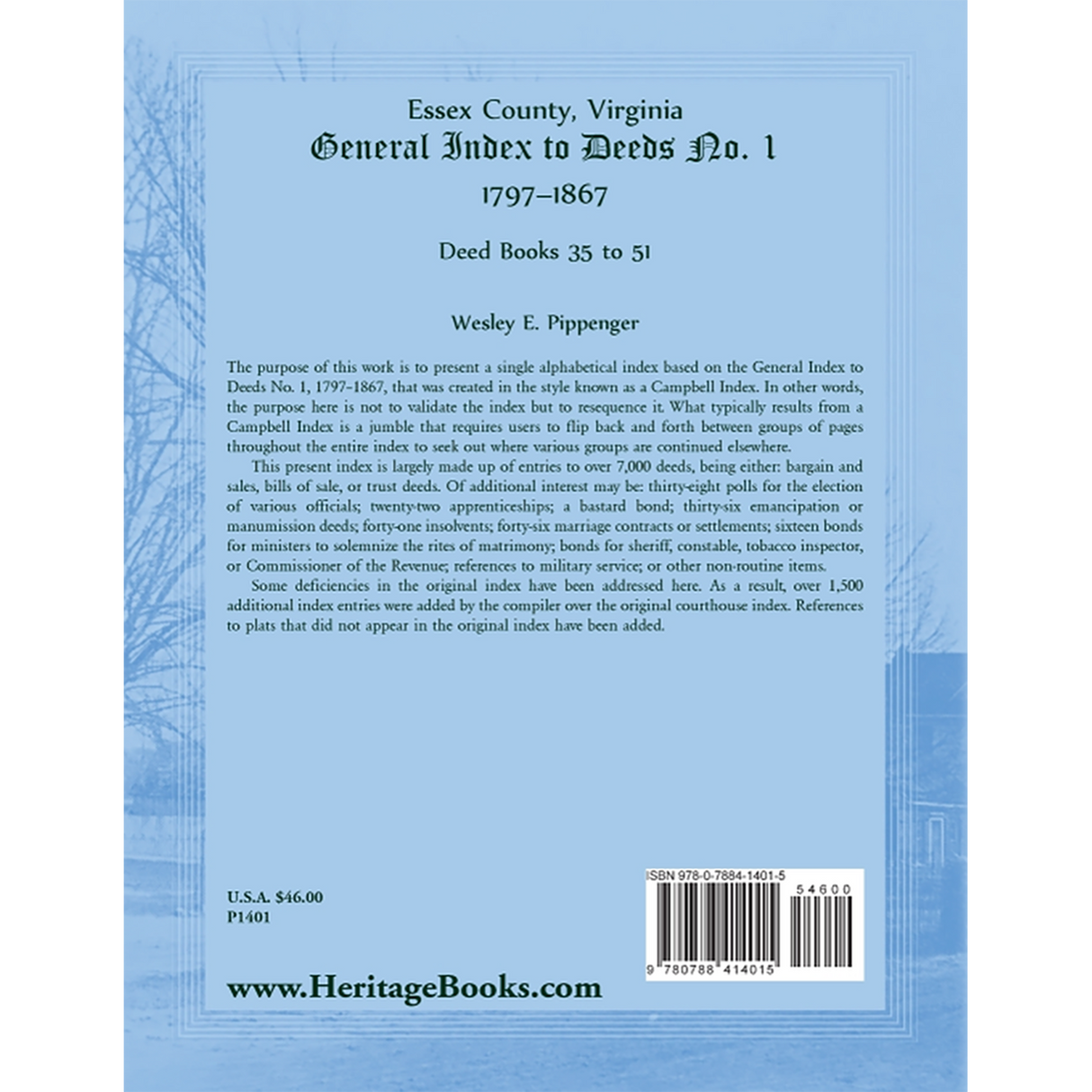 Essex County, Virginia General Index to Deeds No. 1, 1797-1867, Deed Books 35 to 51 back cover