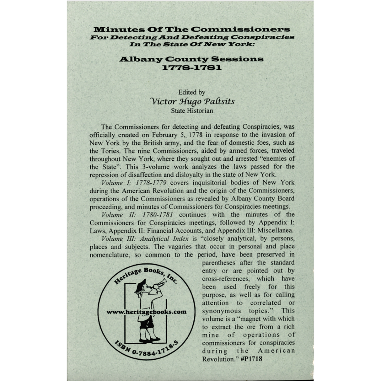 Minutes of the Commissioners for Detecting and Defeating Conspiracies in the State of New York: Albany County Sessions, 1778-1781 [3 volumes] back cover