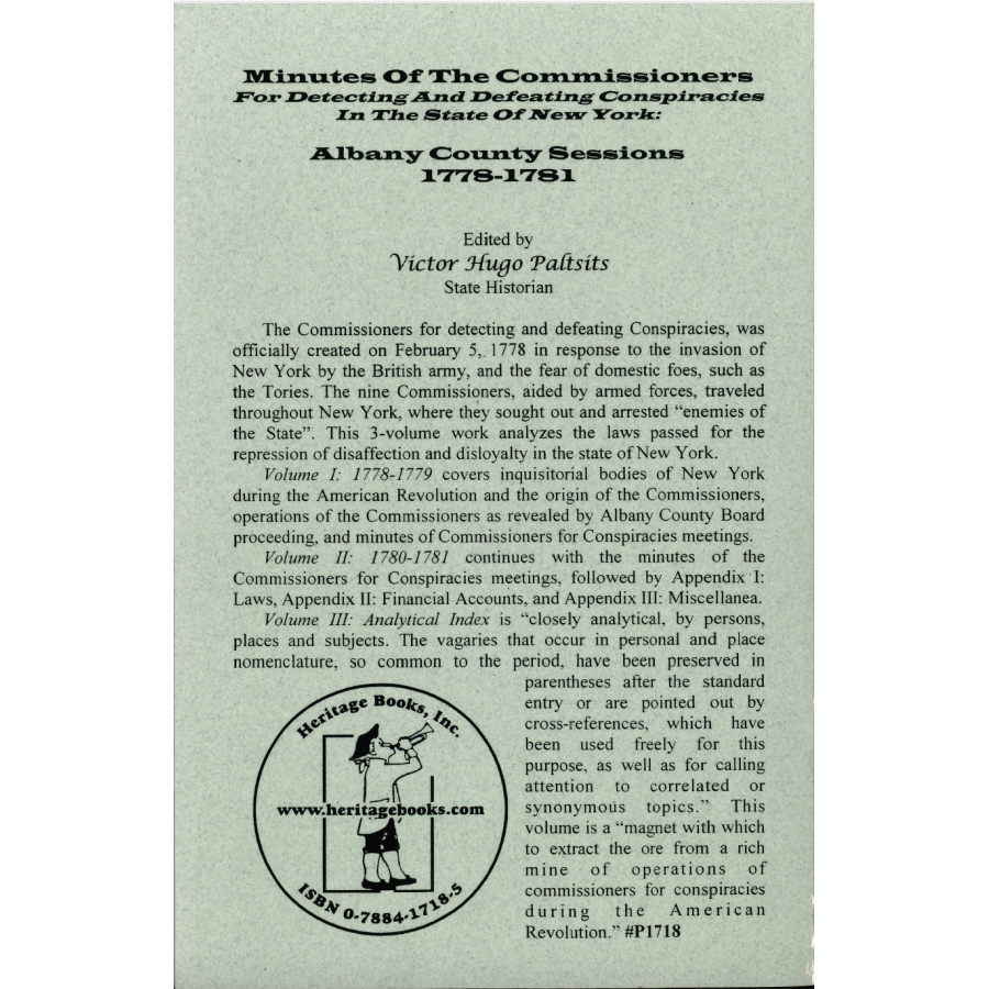 Minutes of the Commissioners for Detecting and Defeating Conspiracies in the State of New York: Albany County Sessions, 1778-1781 [3 volumes] back cover