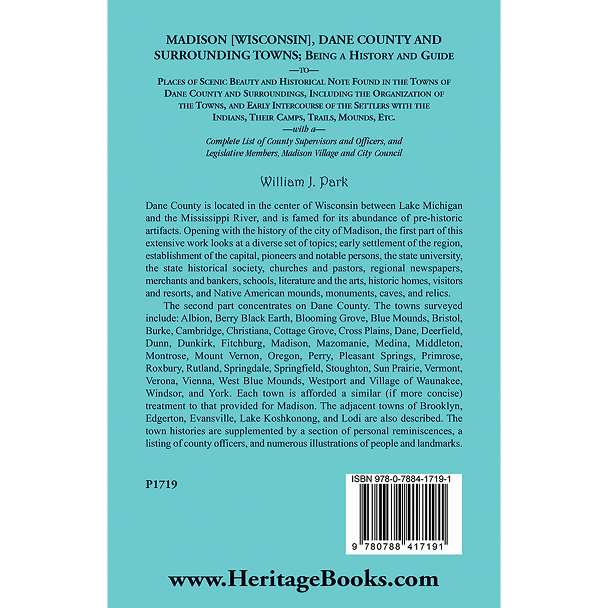 Madison, Dane County and Surrounding Towns [Wisconsin]: Being A History and Guide back cover