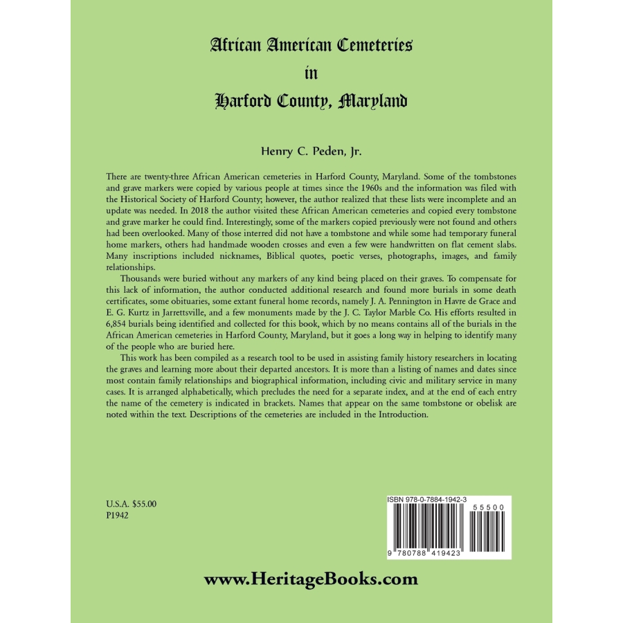 African American Cemeteries in Harford County, Maryland back cover