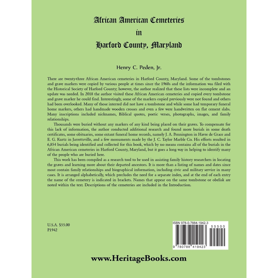 back cover of African American Cemeteries in Harford County, Maryland