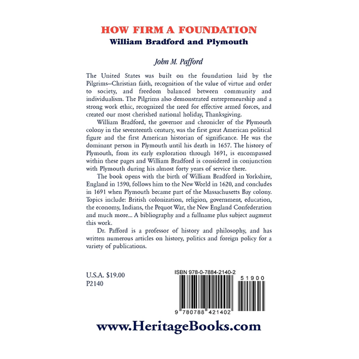 How Firm a Foundation: William Bradford and Plymouth back cover