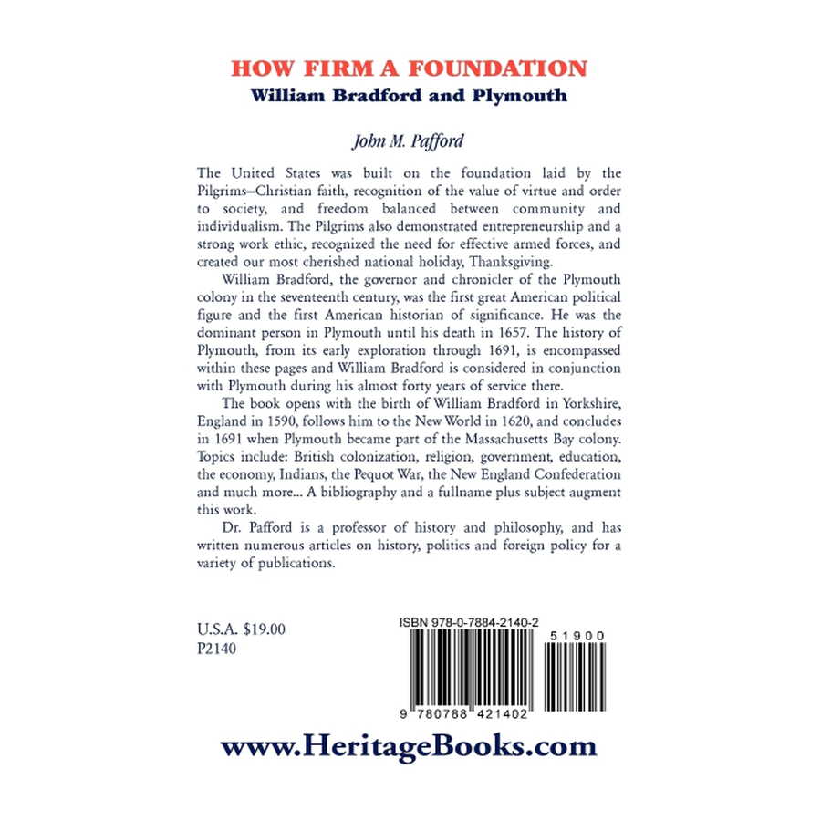 back cover of How Firm a Foundation: William Bradford and Plymouth