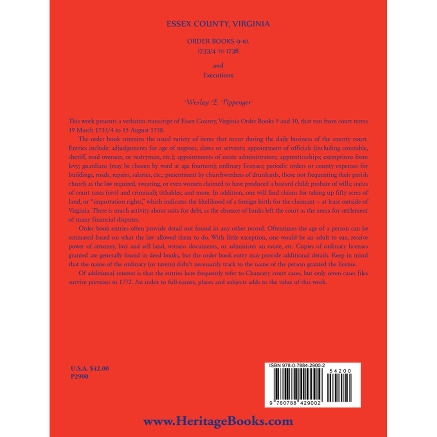 Essex County, Virginia Order Book 9, 1733/4 to 1738 and Executions back cover