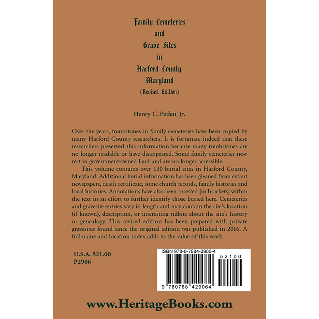 Family Cemeteries and Grave Sites in Harford County, Maryland, Revised Edition back cover