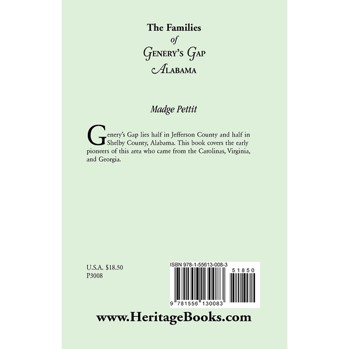 The Families of Genery's Gap, Alabama back cover