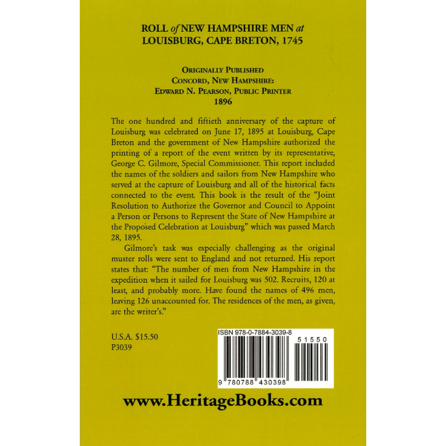 Roll of New Hampshire Men at Louisburg, Cape Breton, 1745 back cover
