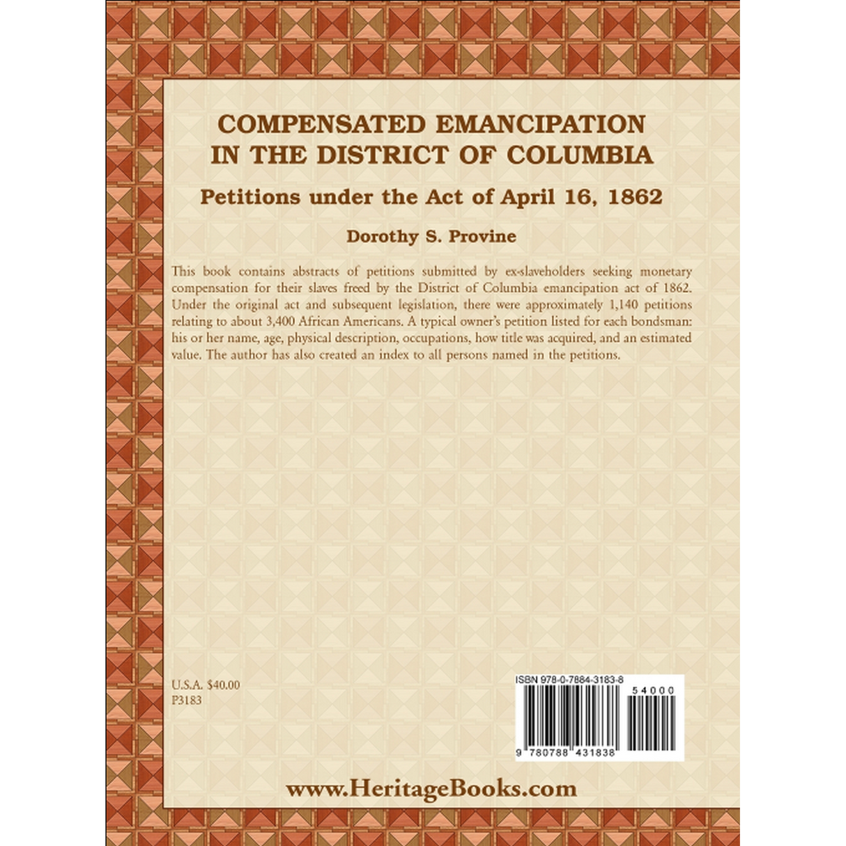 Compensated Emancipation in the District of Columbia: Petitions under the Act of April 16, 1862 back cover