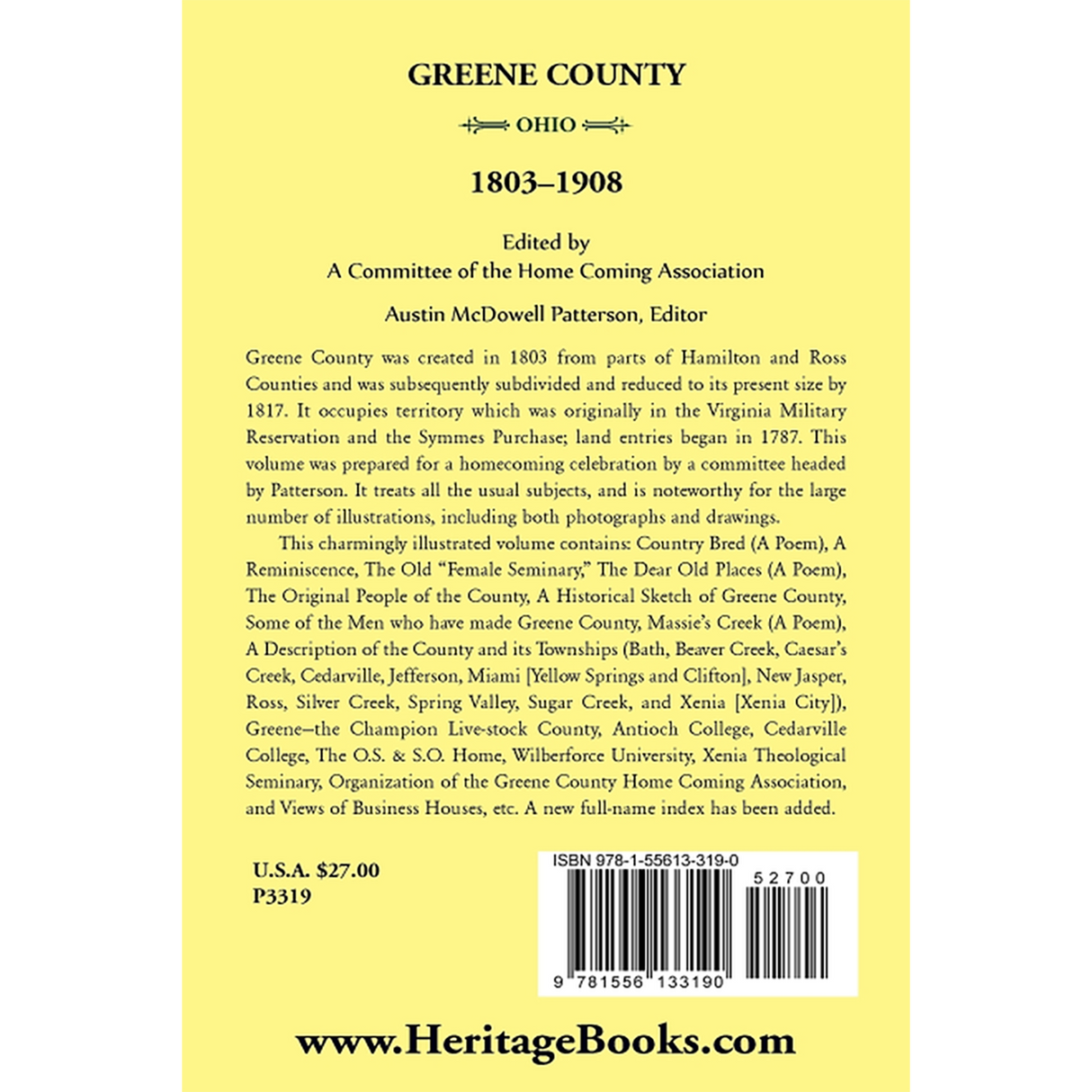 Greene County, Ohio, 1803-1908 back cover