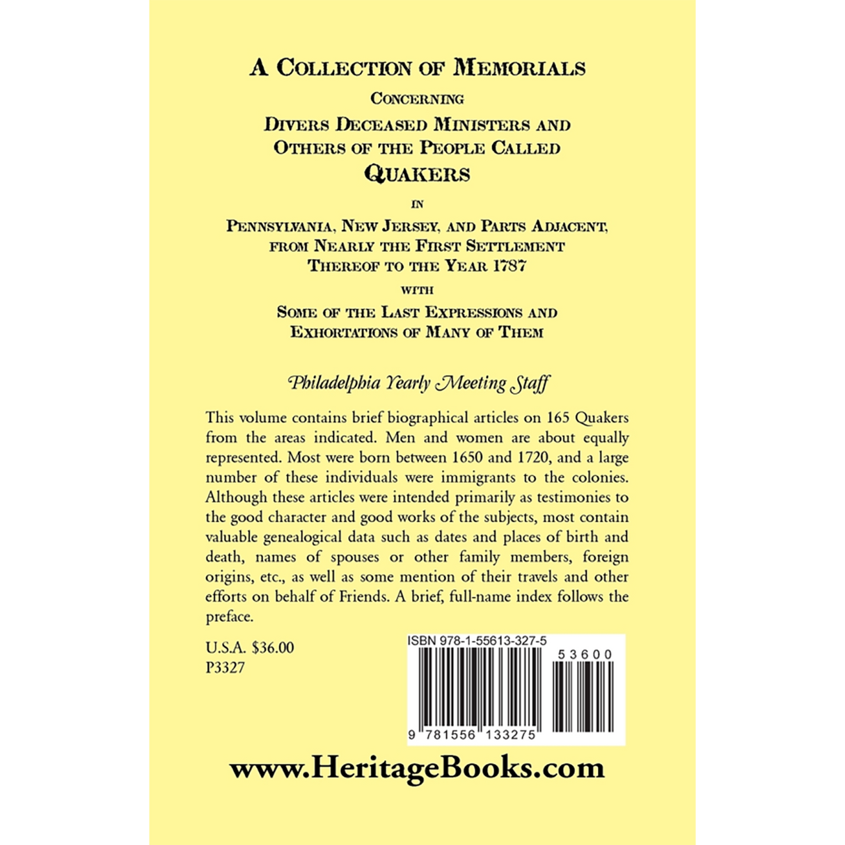 A Collection of Memorials Concerning Diverse Deceased Ministers and Others of the People Called Quakers back cover