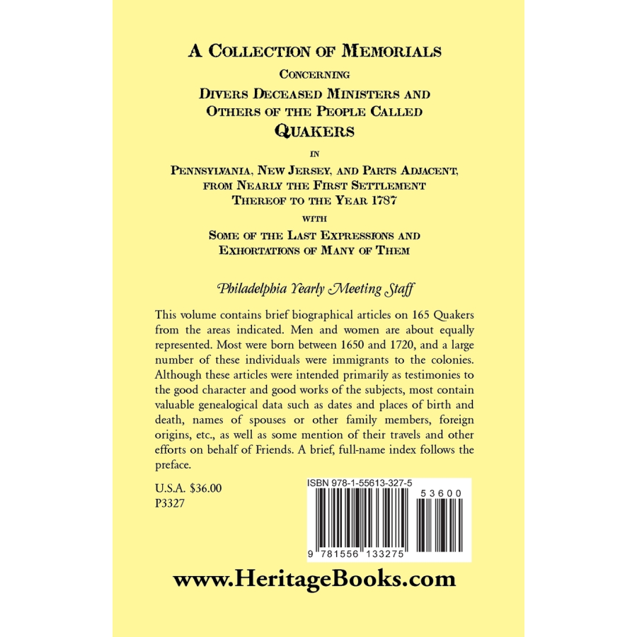 A Collection of Memorials Concerning Diverse Deceased Ministers and Others of the People Called Quakers back cover