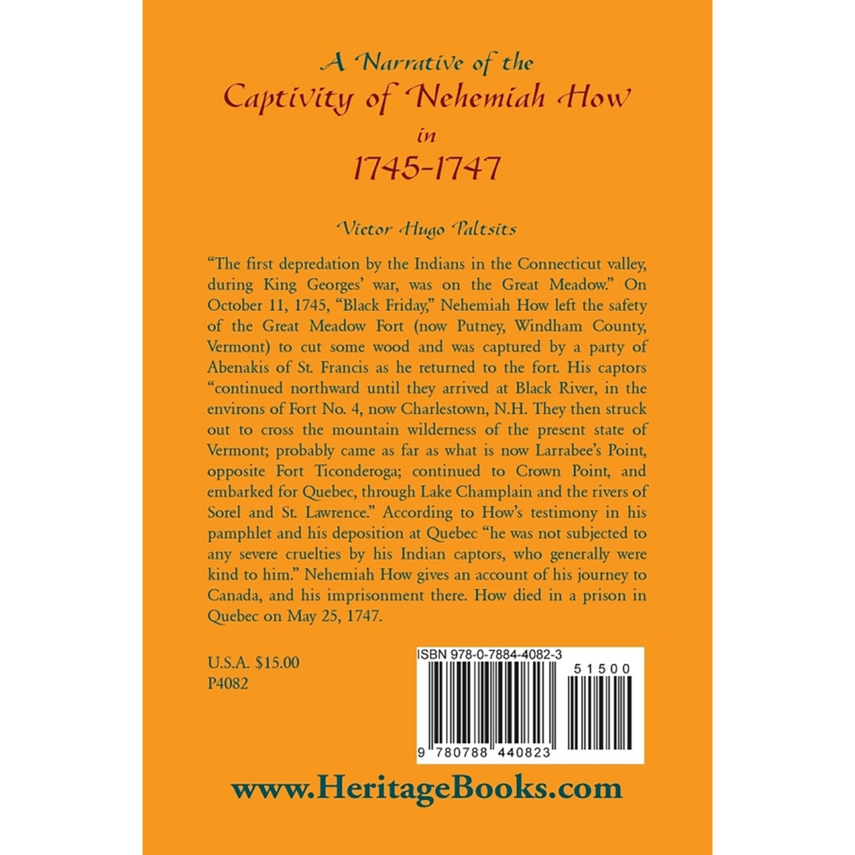 A Narrative of the Captivity of Nehemiah How in 1745-1747 back cover