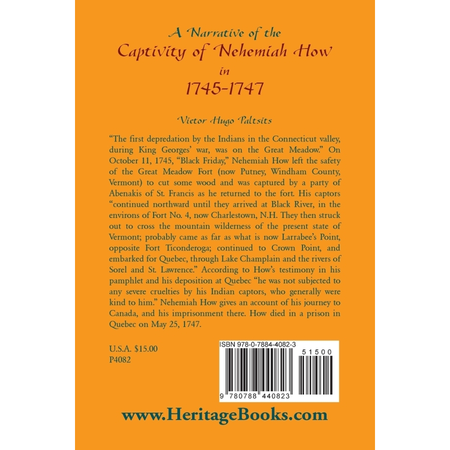 back cover of A Narrative of the Captivity of Nehemiah How in 1745-1747