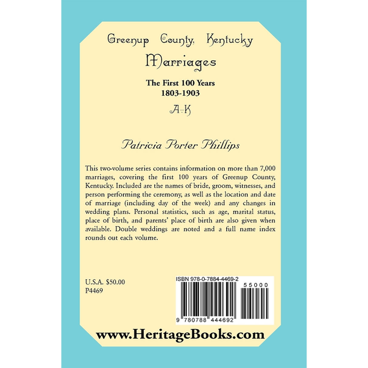 Greenup County, Kentucky Marriages, The First 100 Years, 1803-1903, A-K back cover