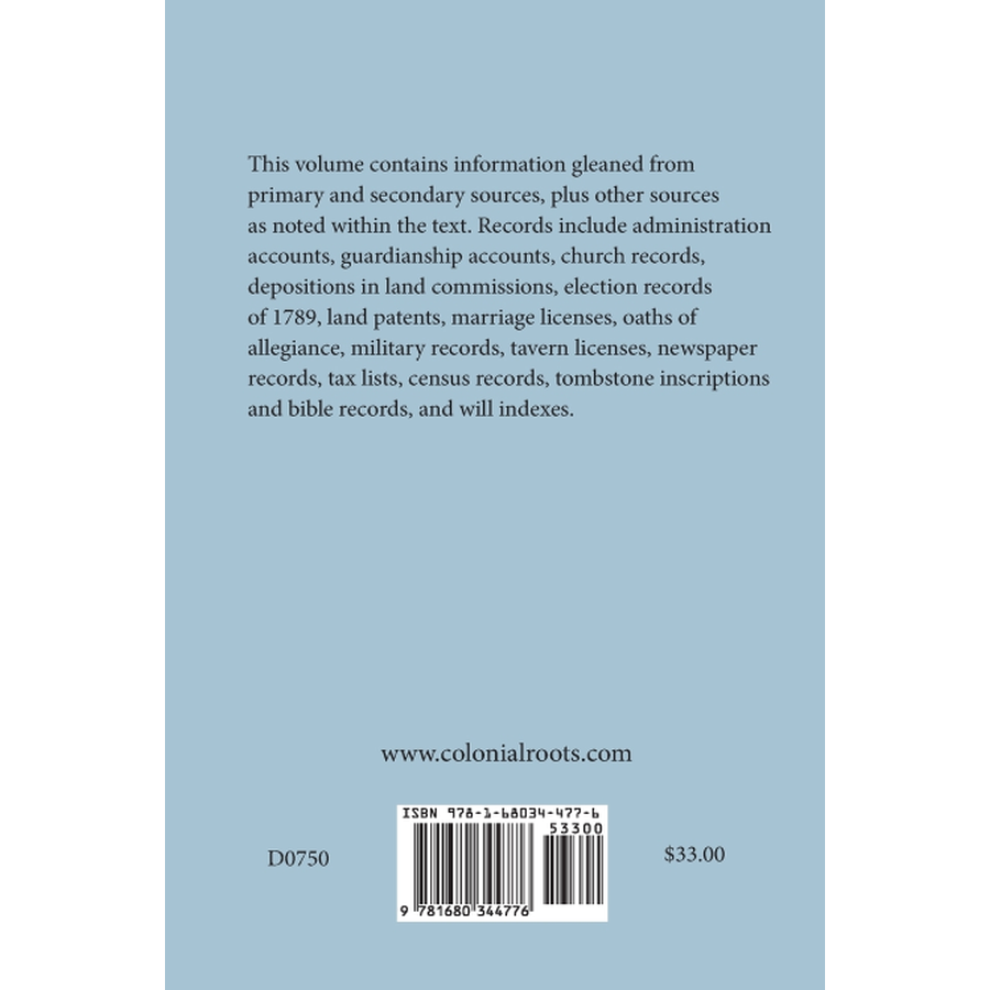 Inhabitants of Cecil County, Maryland 1774-1800 back cover