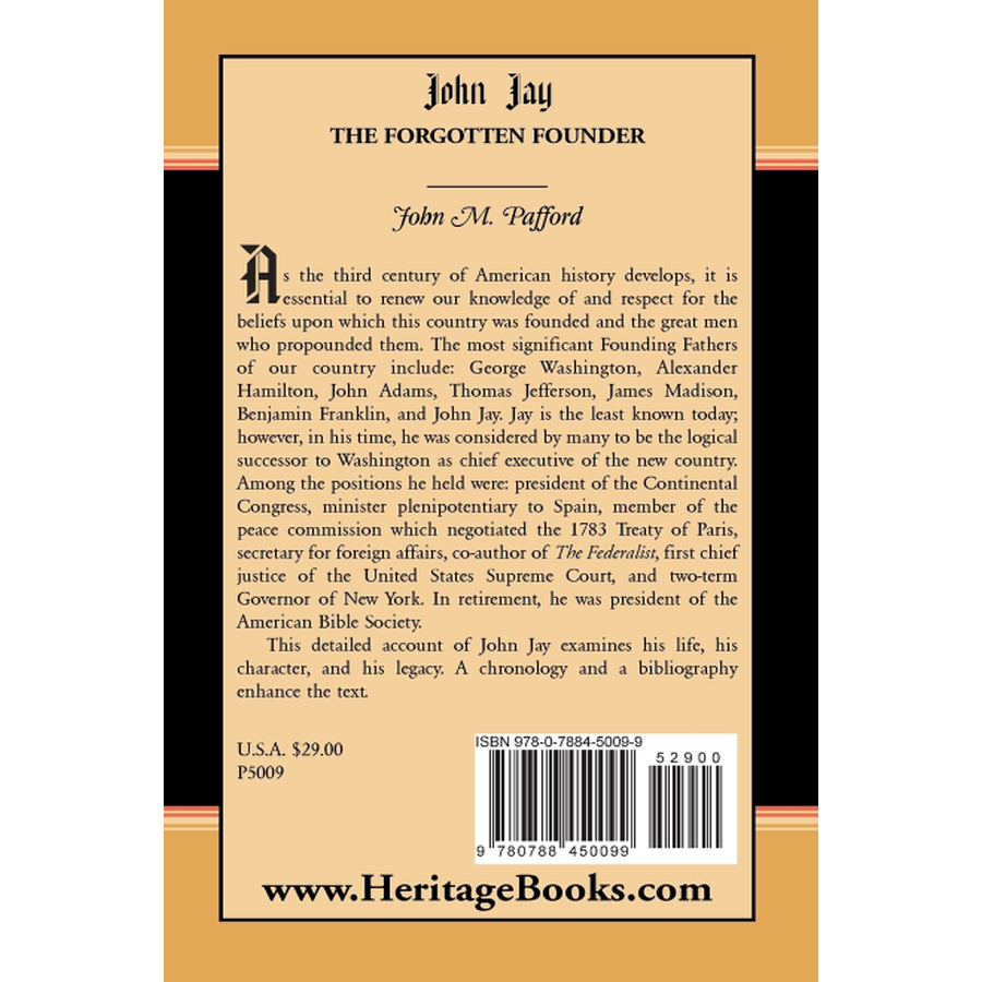 back cover of John Jay: The Forgotten Founder