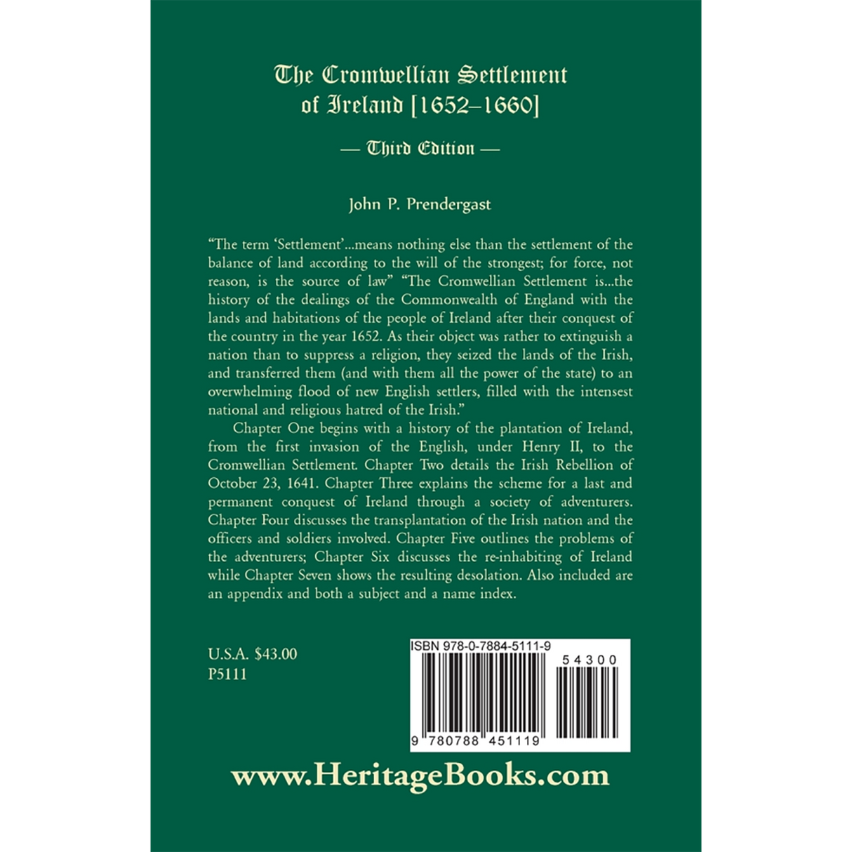 The Cromwellian Settlement of Ireland [1652-1660], Third Edition back cover
