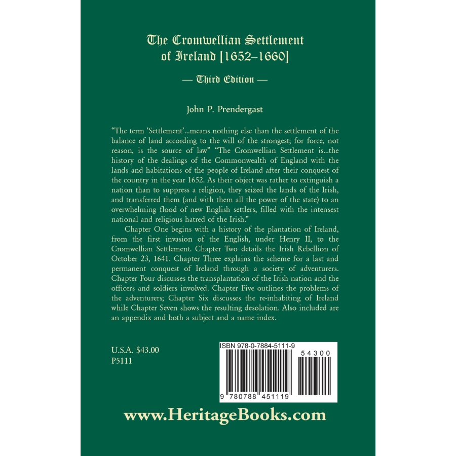 The Cromwellian Settlement of Ireland [1652-1660], Third Edition back cover