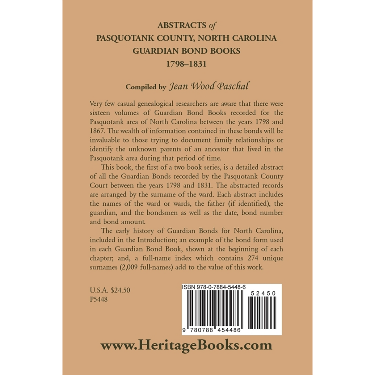 Abstracts of Pasquotank County, North Carolina, Guardian Bond Books, 1798-1831 back cover