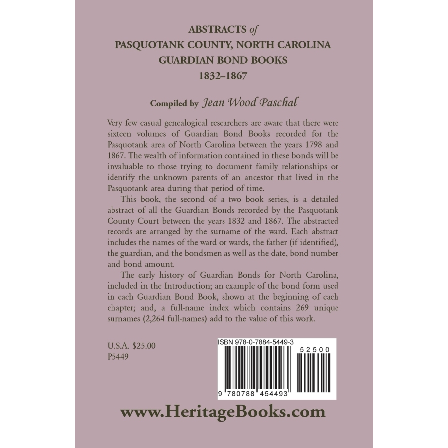 Abstracts of Pasquotank County, North Carolina, Guardian Bond Books, 1832-1867 back cover